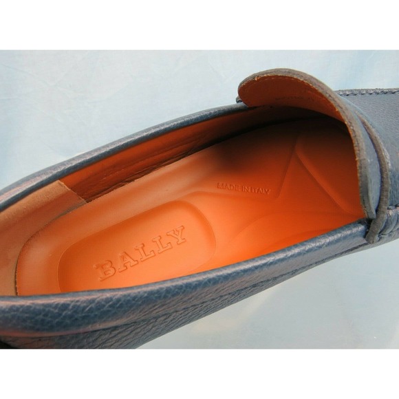 BALLY PIOTRE BLUE GRAINED LEATHER WEB LOGO DRIVER PENNY LOAFERS 11 D US 44 main image 10
